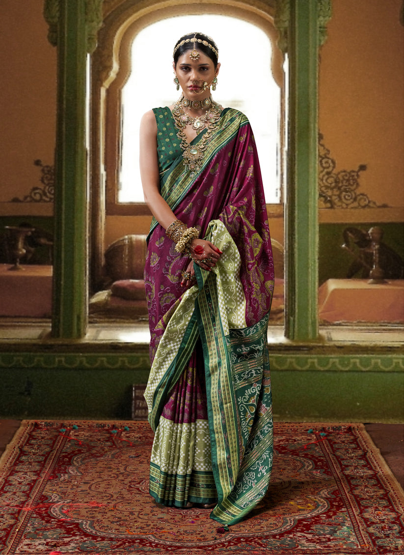 Wine Mercerized Silk Embellished Saree For Festival