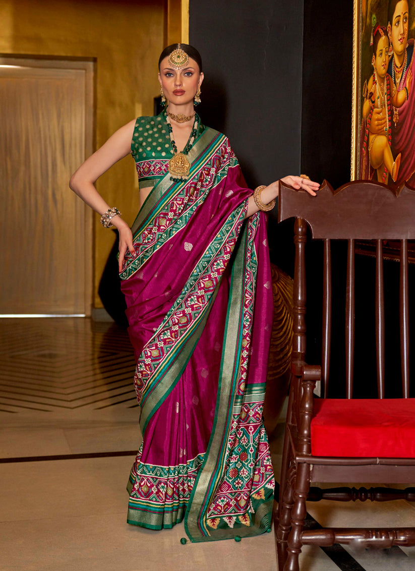 Magenta Silk Patola Saree for Festival