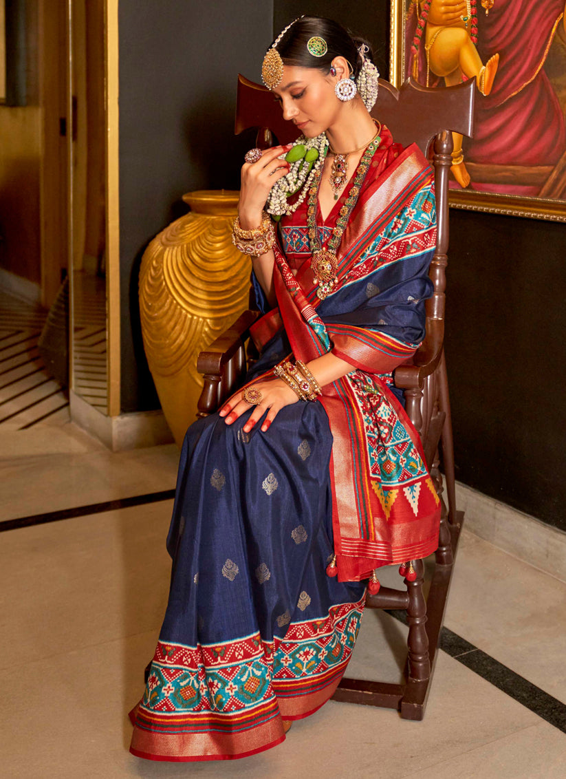 Navy Blue Silk Patola Saree for Festival