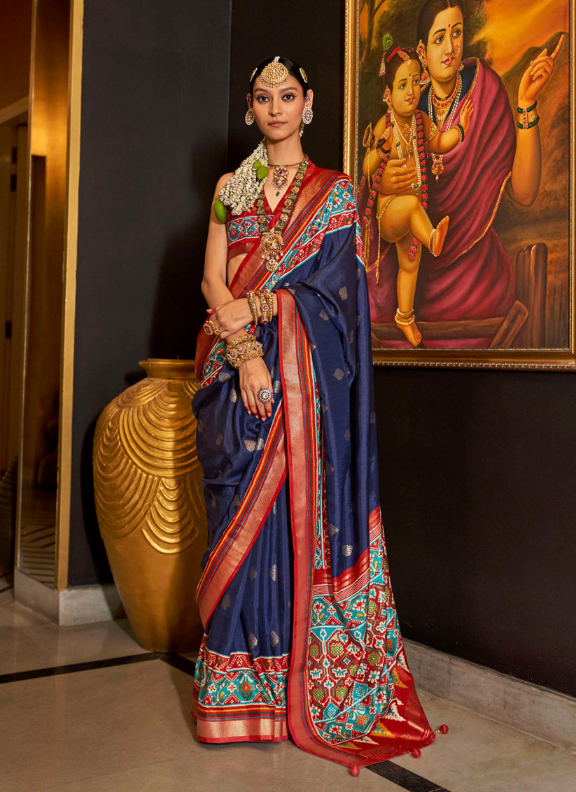 Navy Blue Silk Patola Saree for Festival