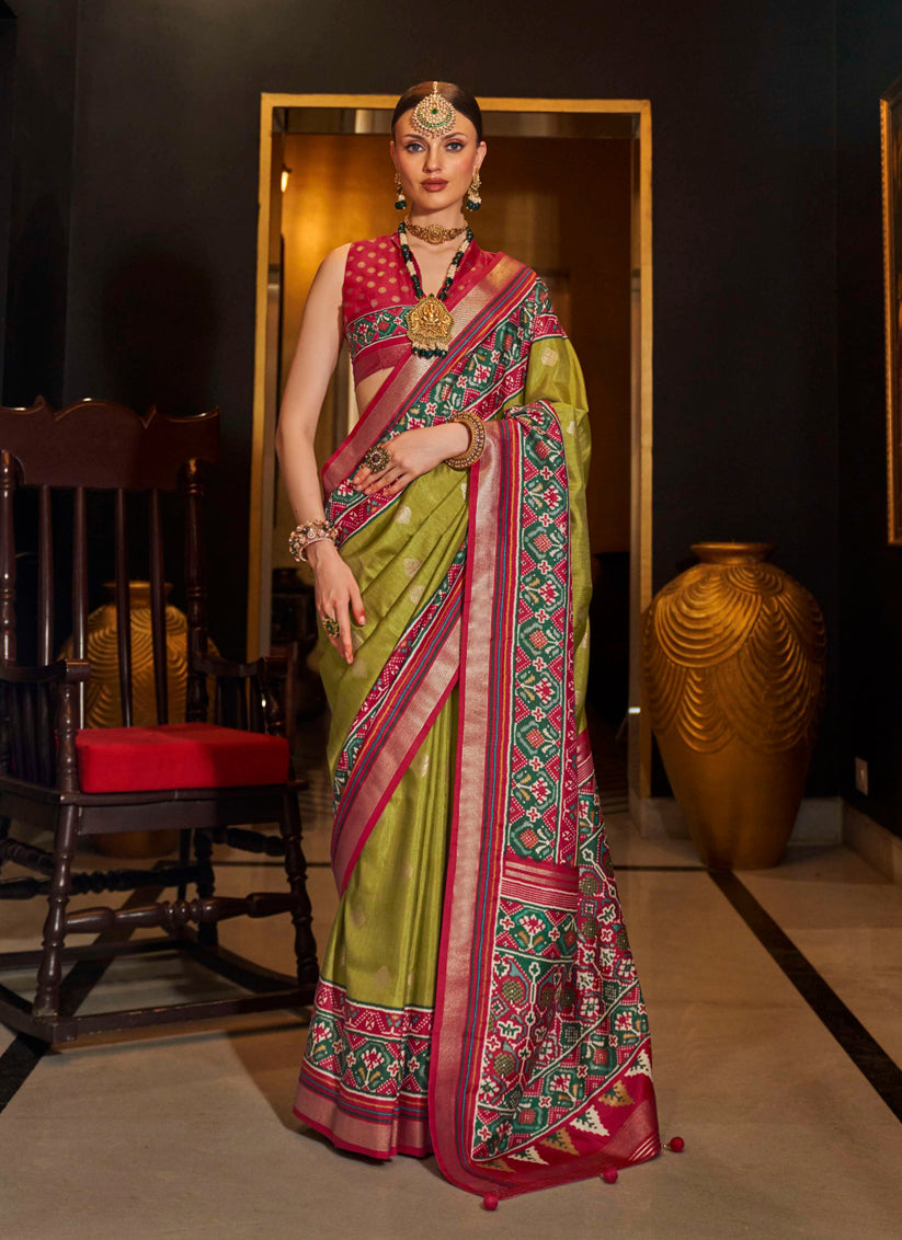 Olive Green Silk Patola Saree for Festival