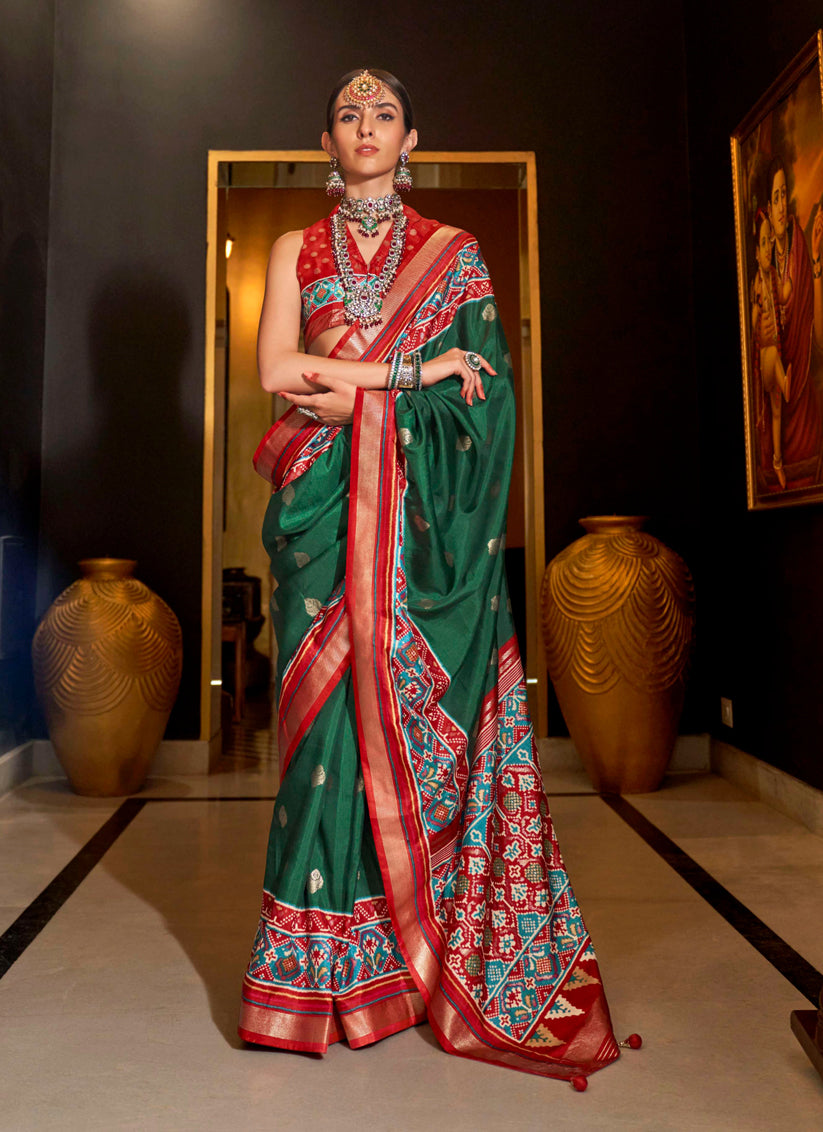 Bottle Green Silk Patola Saree for Festival