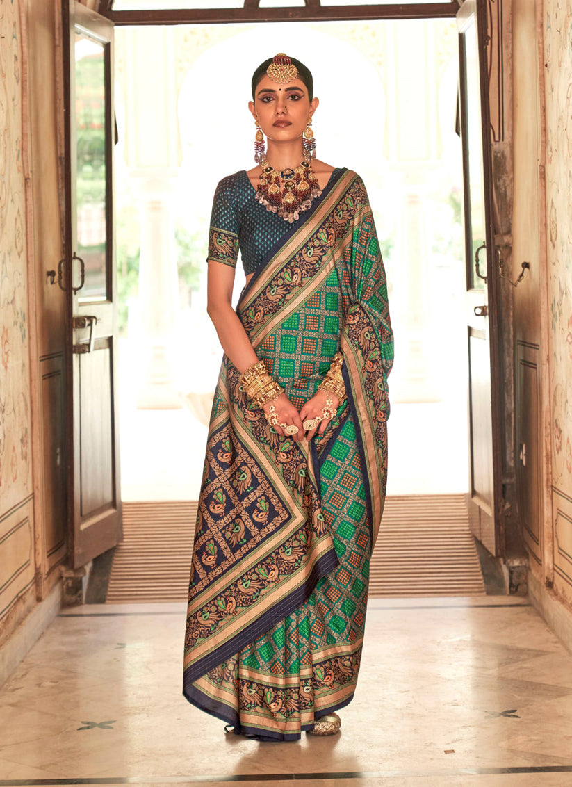 Multicolor Gold Print Silk Saree for Festival