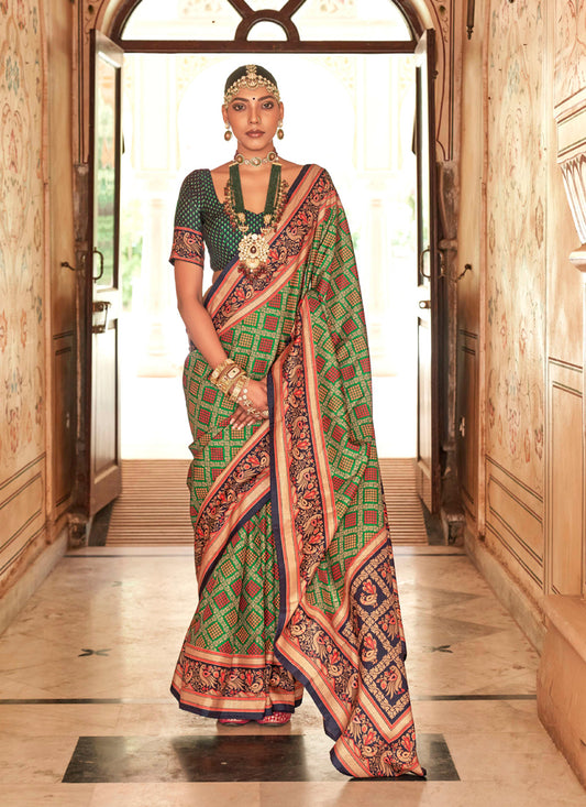 Multicolor Gold Print Silk Saree for Festival