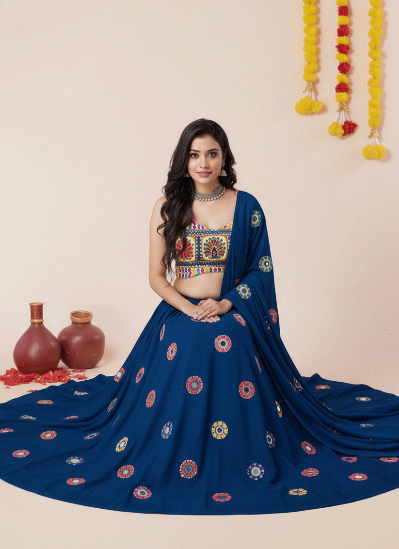 Premium Peacock Blue Rayon Chaniya Choli for Garba & Navratri