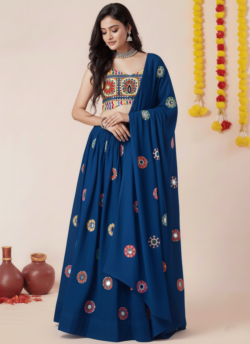 Premium Peacock Blue Rayon Chaniya Choli for Garba & Navratri