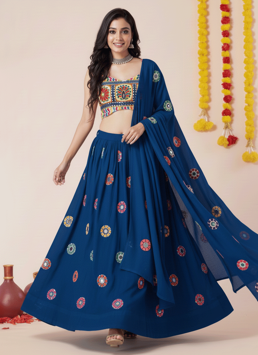 Premium Peacock Blue Rayon Chaniya Choli for Garba & Navratri