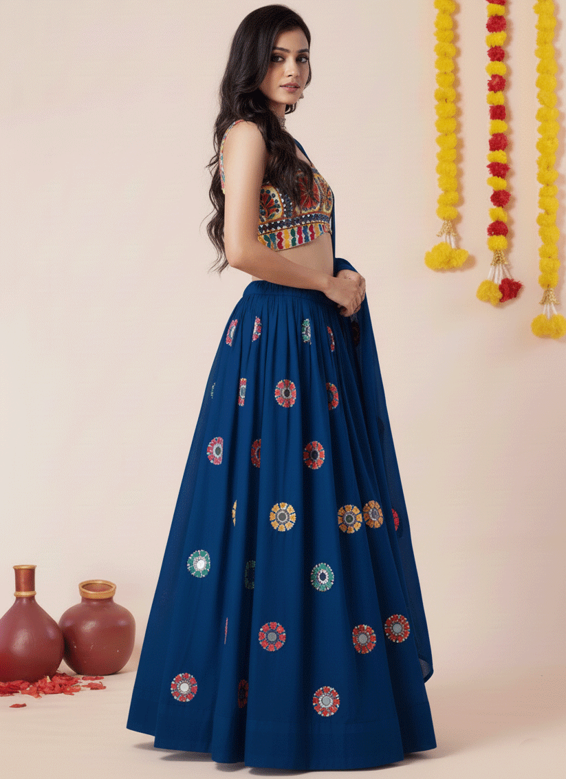 Premium Peacock Blue Rayon Chaniya Choli for Garba & Navratri