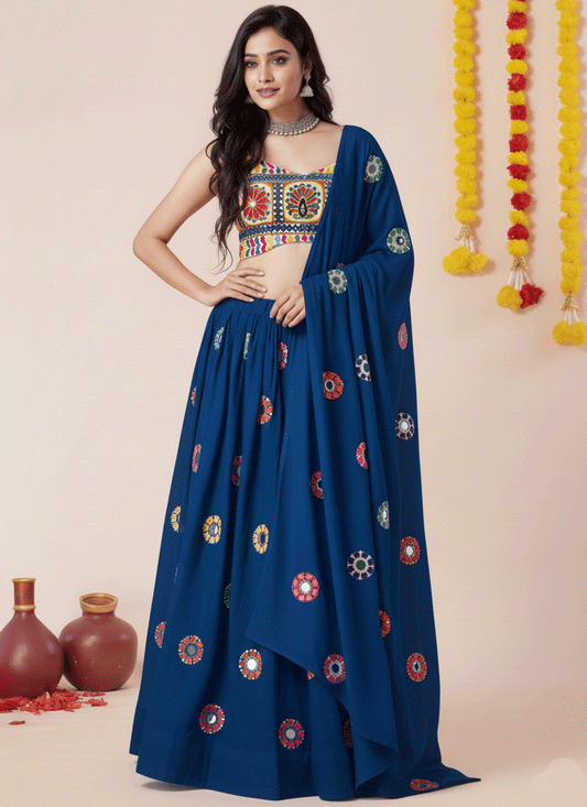 Premium Peacock Blue Rayon Chaniya Choli for Garba & Navratri