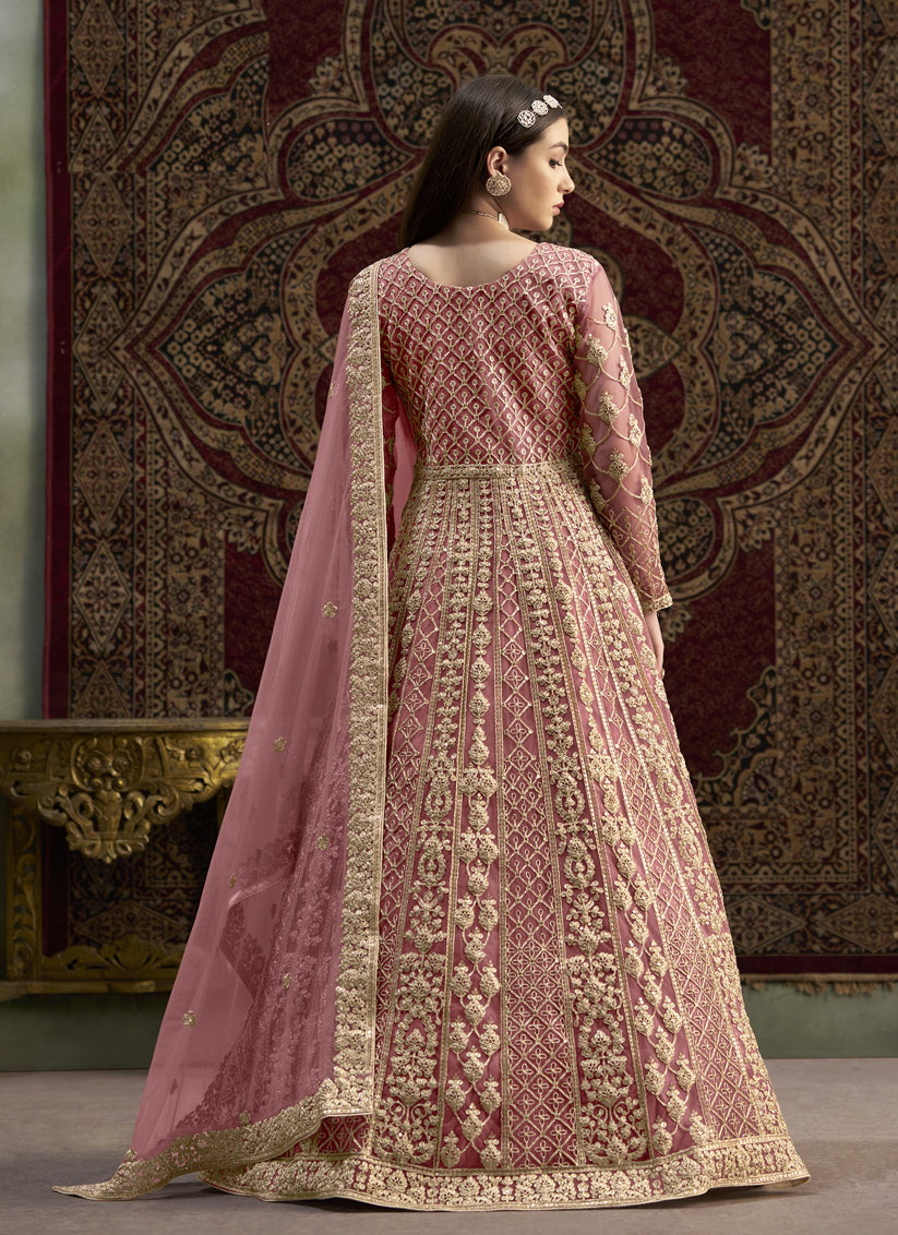 Pink Sequins & Embroidered Net Anarkali Suit