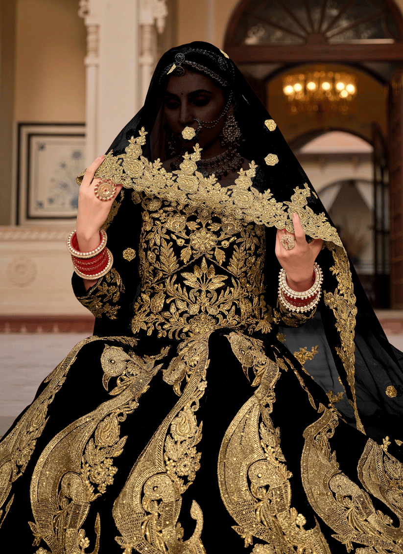 Black Embroidered Velvet Lehenga Choli