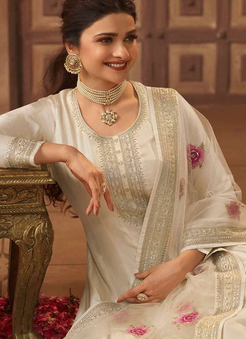 Prachi Desai Ivory Dola Silk Embroidered Anarkali Suit