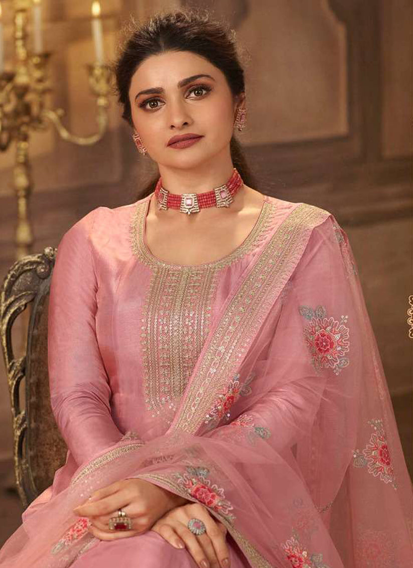 Prachi Desai Pink Dola Silk Embroidered Anarkali Suit