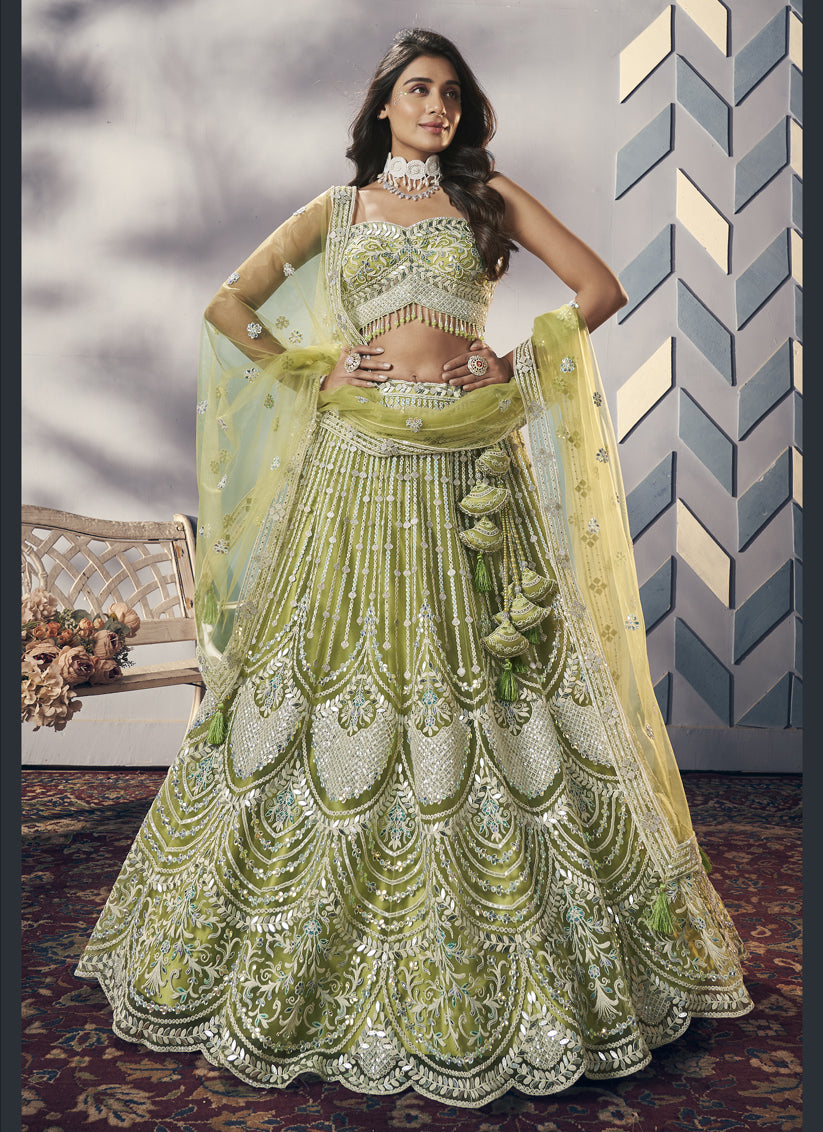 Marvelous Parrot Green And Rani Pink Silk Lehenga Choli. #lehenga #lehengas  #weddingwear #bridal… | Designer lehenga choli, Simple lehenga choli, Party  wear lehenga