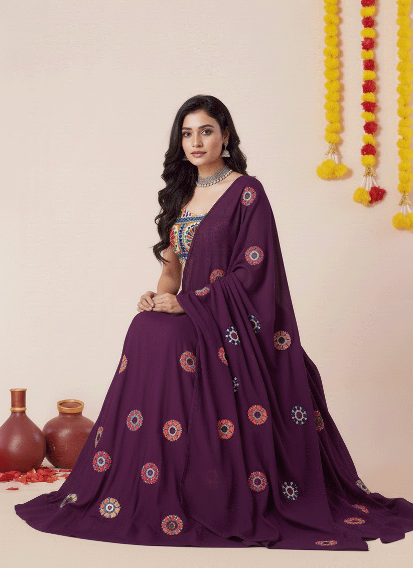 Premium Wine Rayon Chaniya Choli for Garba & Navratri
