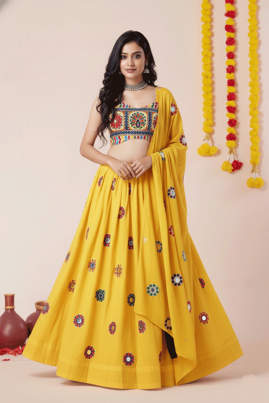 Premium Sunny Yellow Rayon Chaniya Choli for Garba & Navratri
