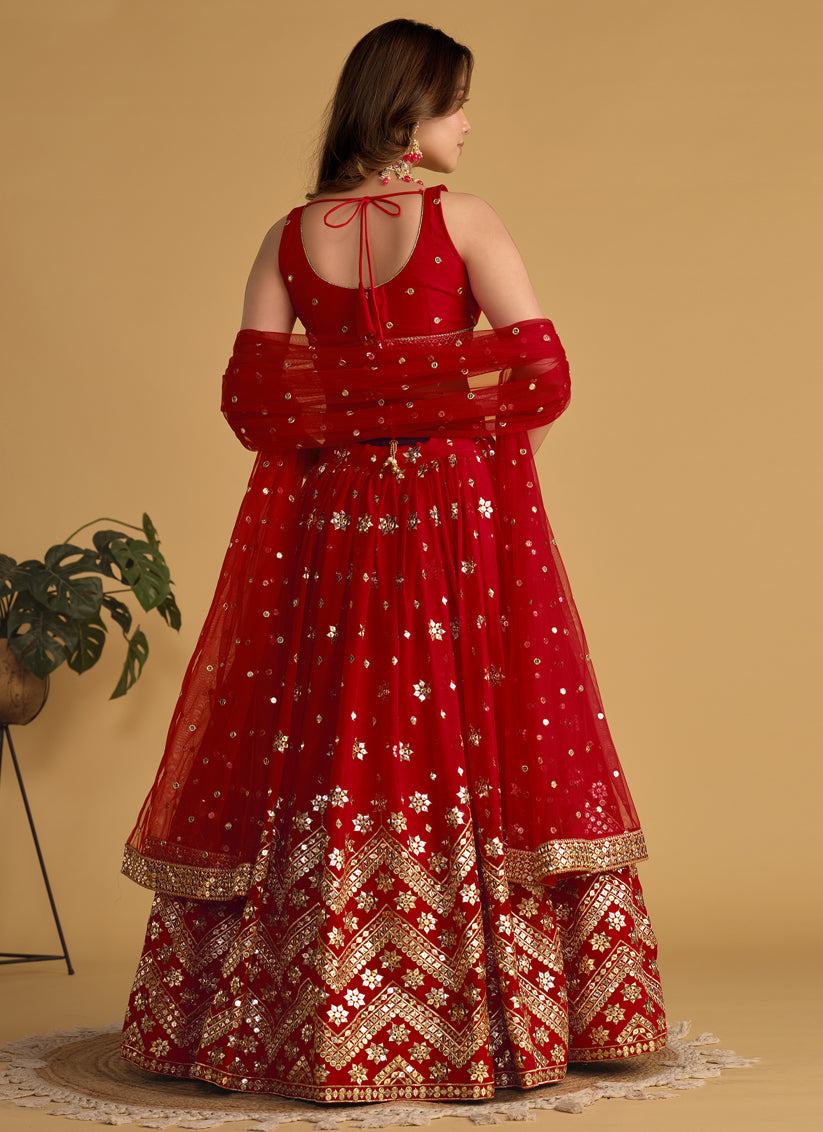 Red Sequins Embroidered Lehenga Choli Set