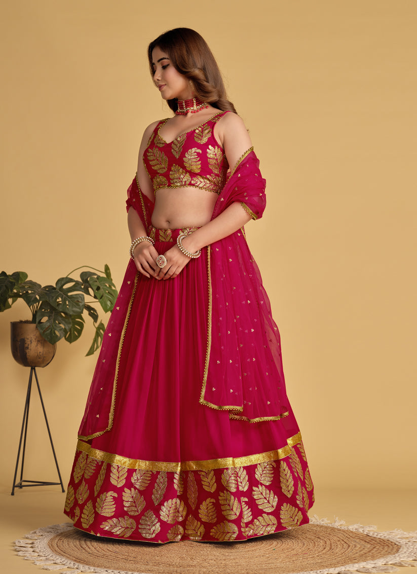 Raspberry Pink Sequins Embroidered Lehenga Choli Set