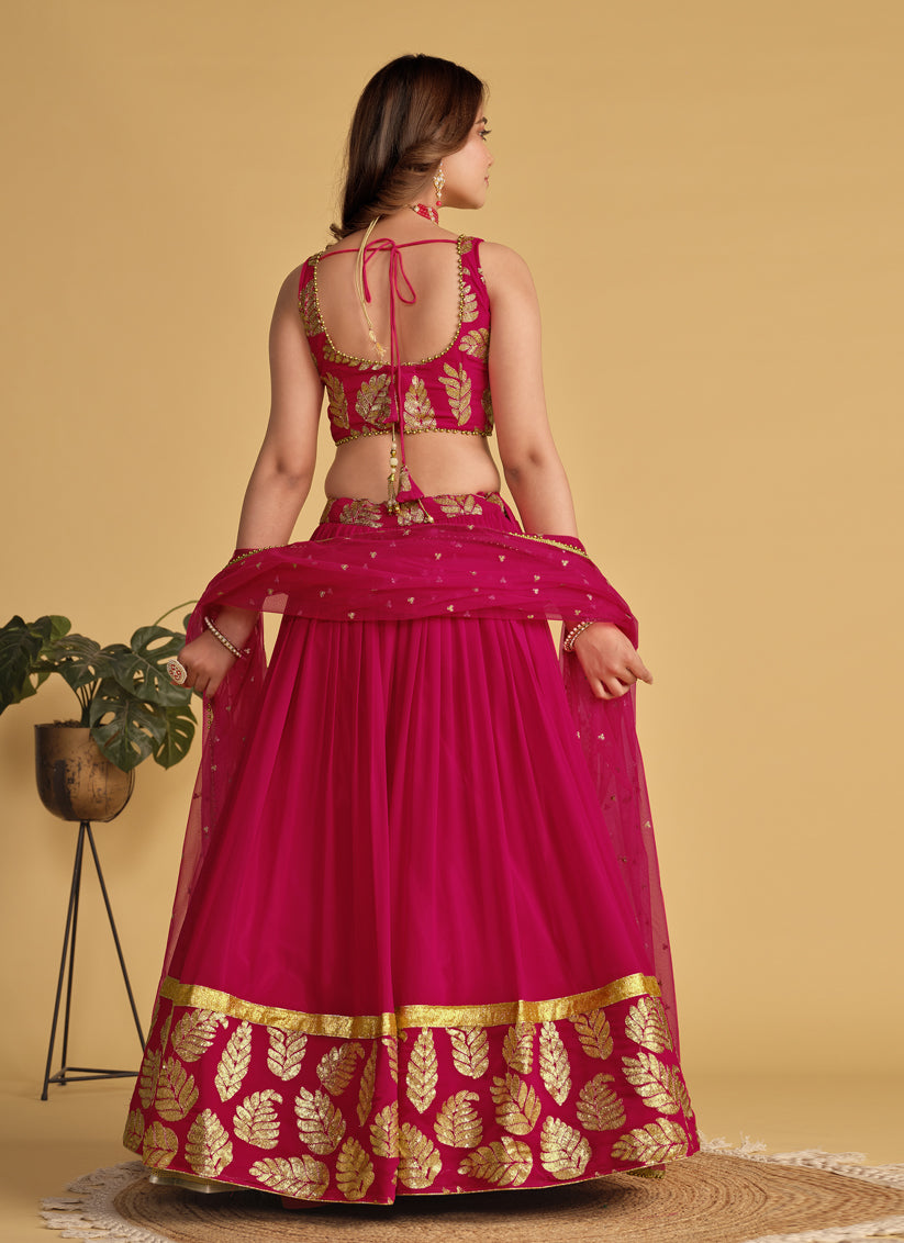 Raspberry Pink Sequins Embroidered Lehenga Choli Set