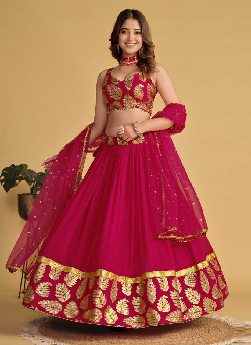 Raspberry Pink Sequins Embroidered Lehenga Choli Set