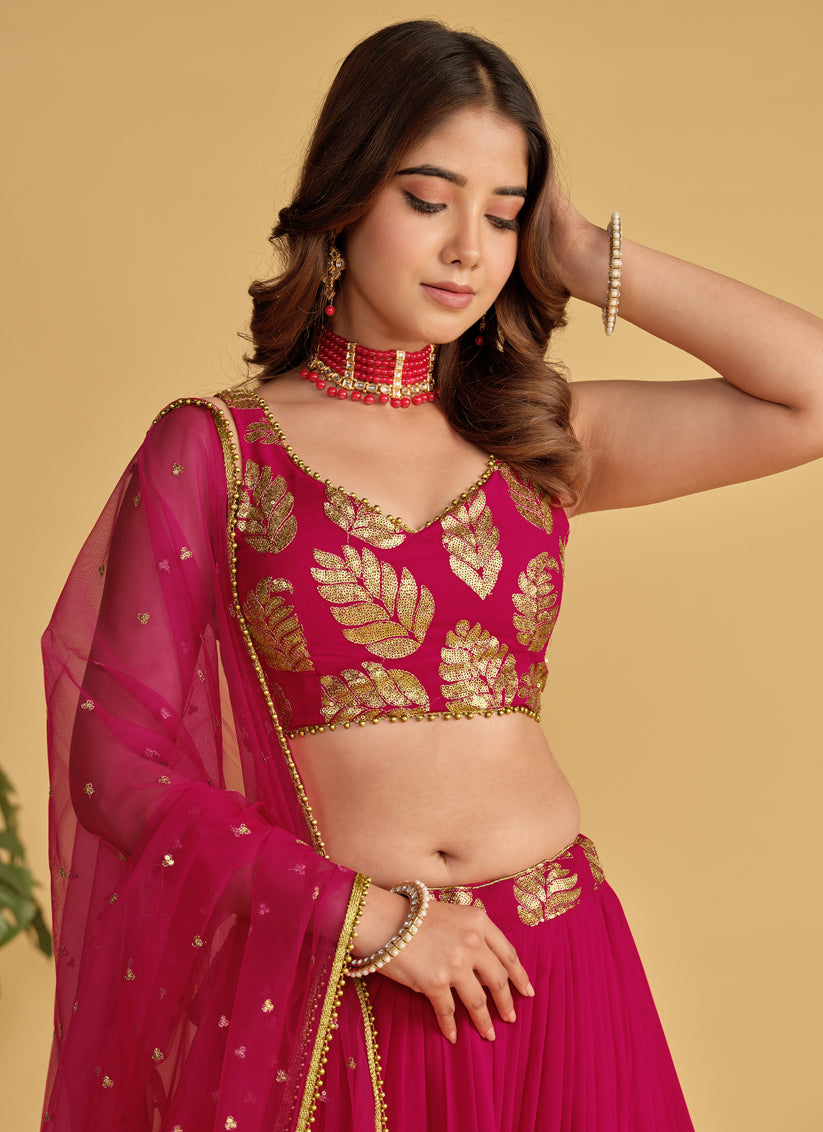 Raspberry Pink Sequins Embroidered Lehenga Choli Set