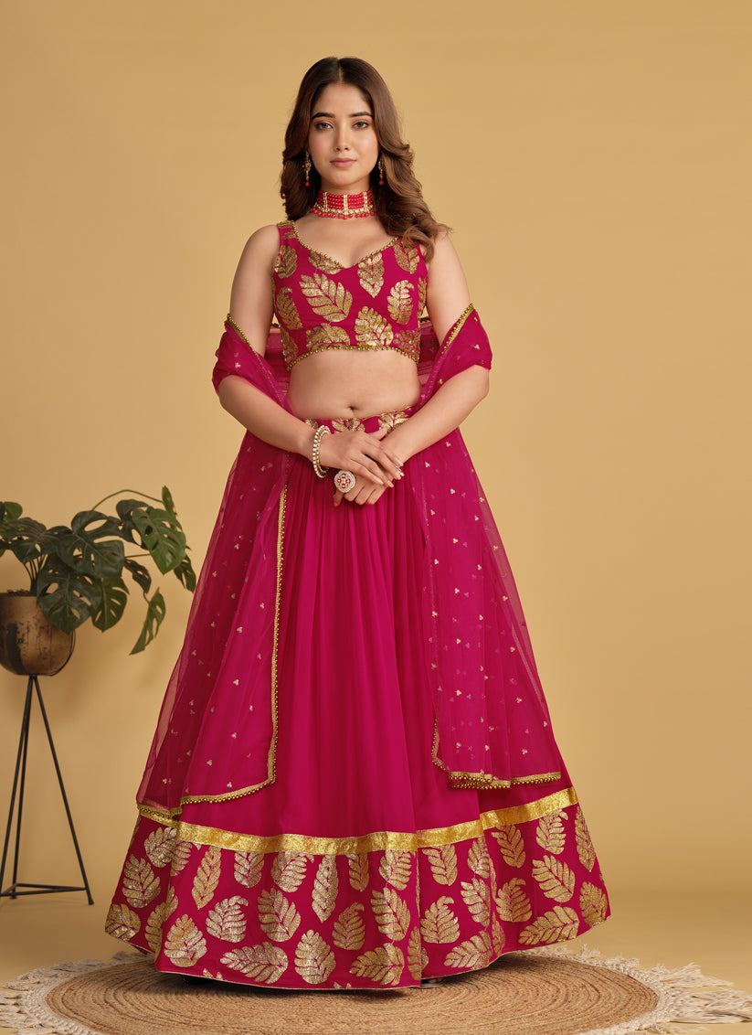 Raspberry Pink Sequins Embroidered Lehenga Choli Set