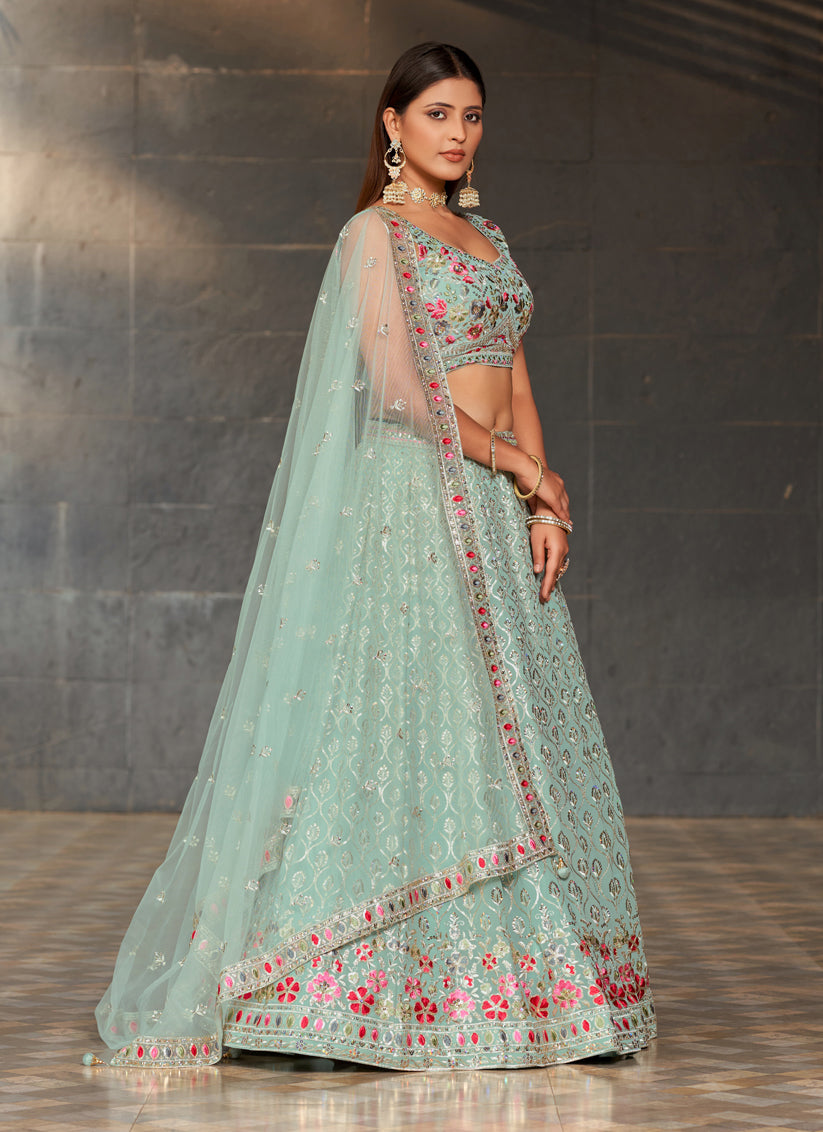 Sky Blue Georgette Lehenga Choli Set