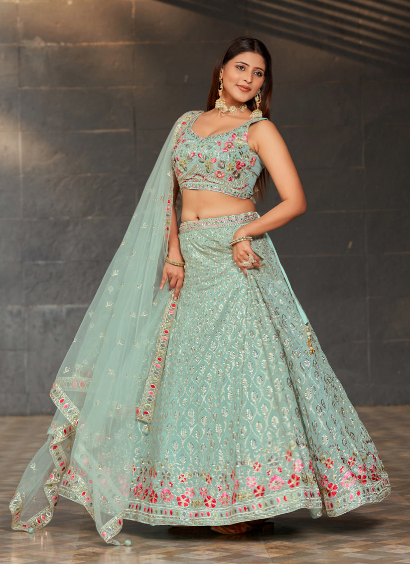 Sky Blue Georgette Lehenga Choli Set