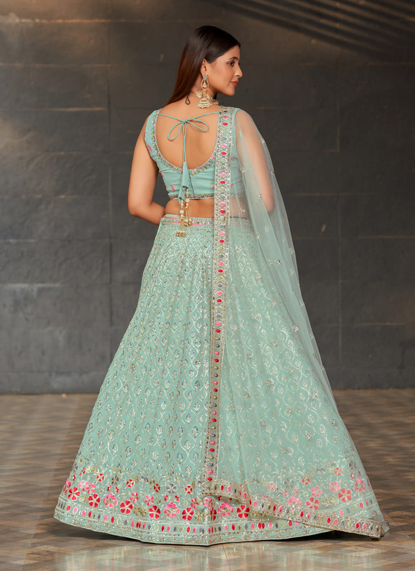 Sky Blue Georgette Lehenga Choli Set