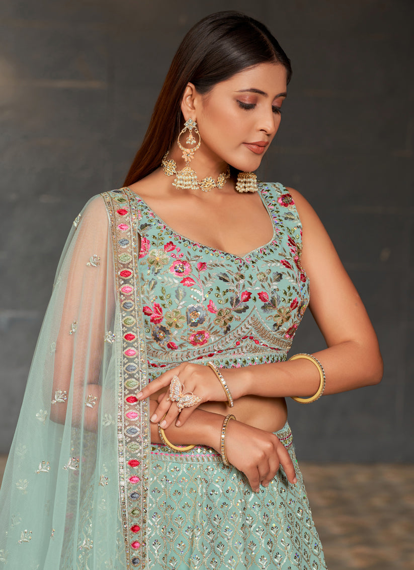 Sky Blue Georgette Lehenga Choli Set