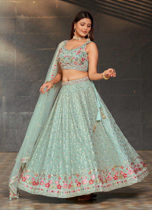 Sky Blue Georgette Lehenga Choli Set