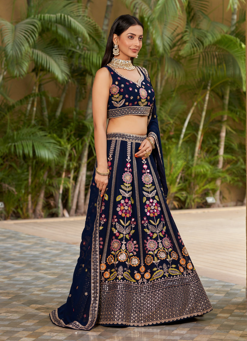 Navy Blue Georgette Lehenga Choli Set