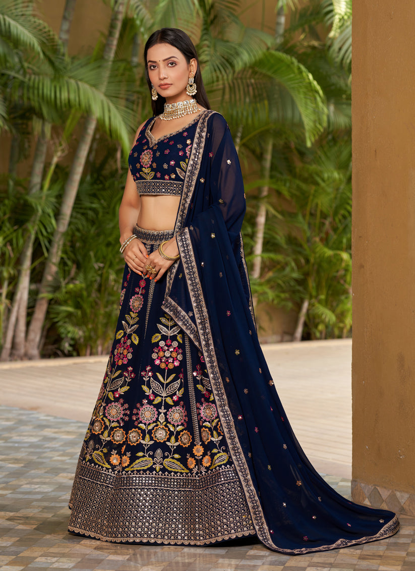 Navy Blue Georgette Lehenga Choli Set