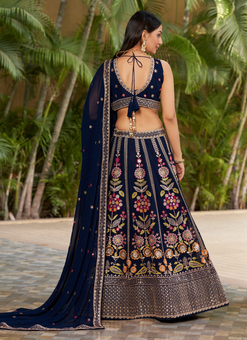 Navy Blue Georgette Lehenga Choli Set