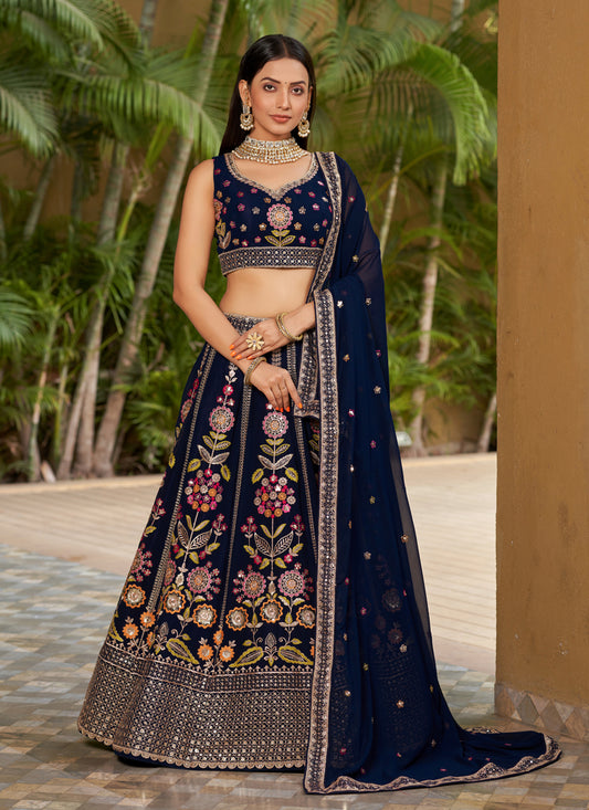 Navy Blue Georgette Lehenga Choli Set