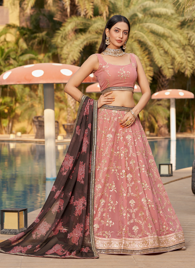 Dusty Pink Georgette Lehenga Choli Set