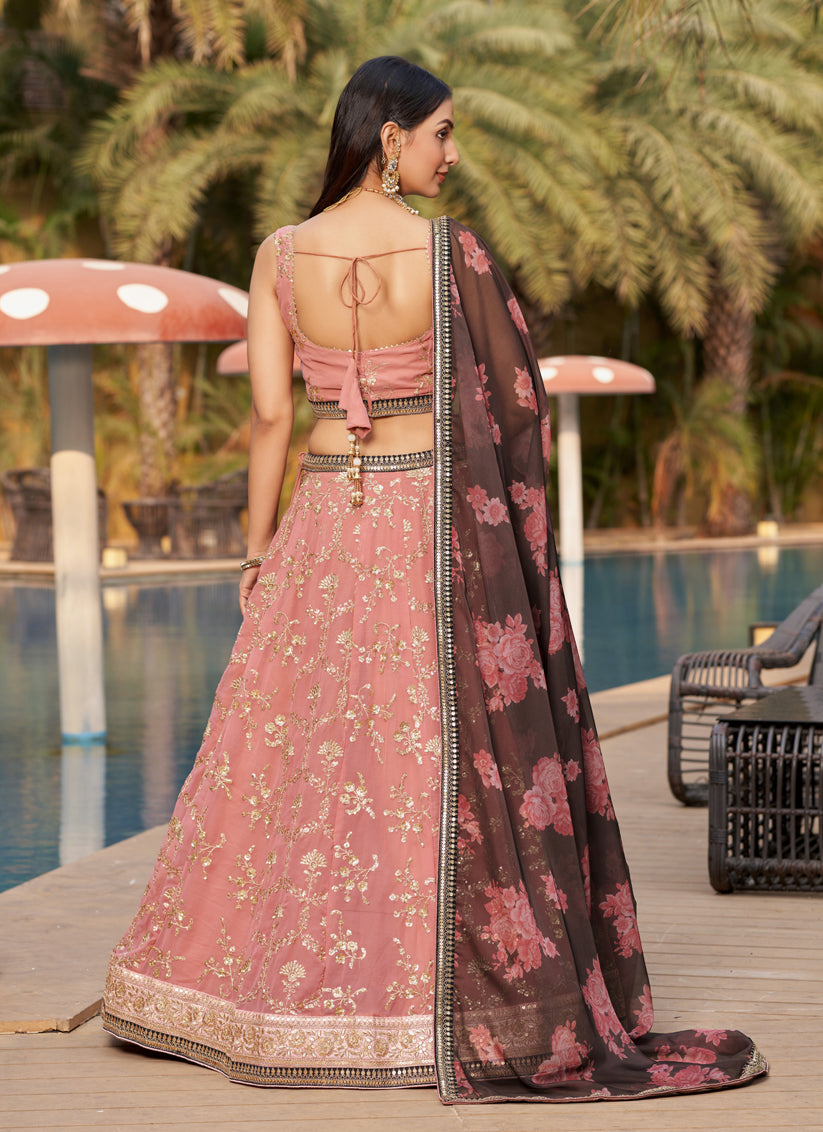 Dusty Pink Georgette Lehenga Choli Set