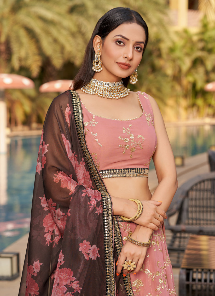 Dusty Pink Georgette Lehenga Choli Set