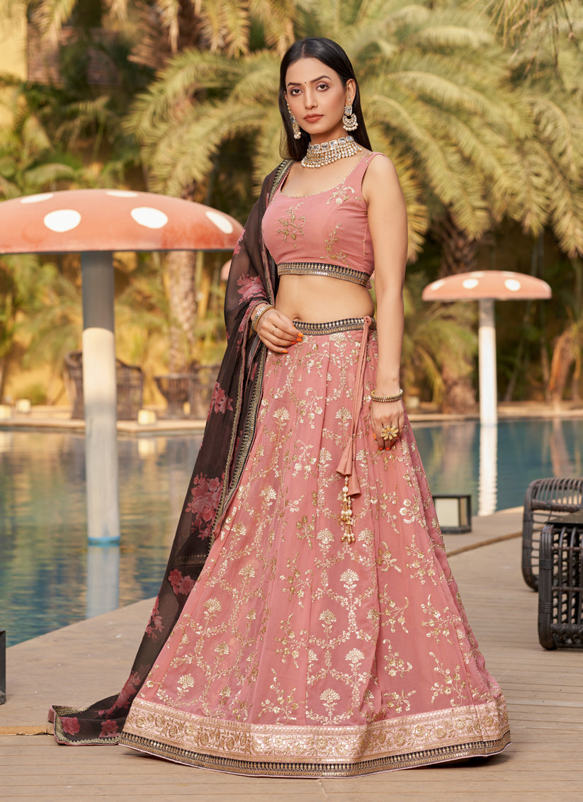 Dusty Pink Georgette Lehenga Choli Set