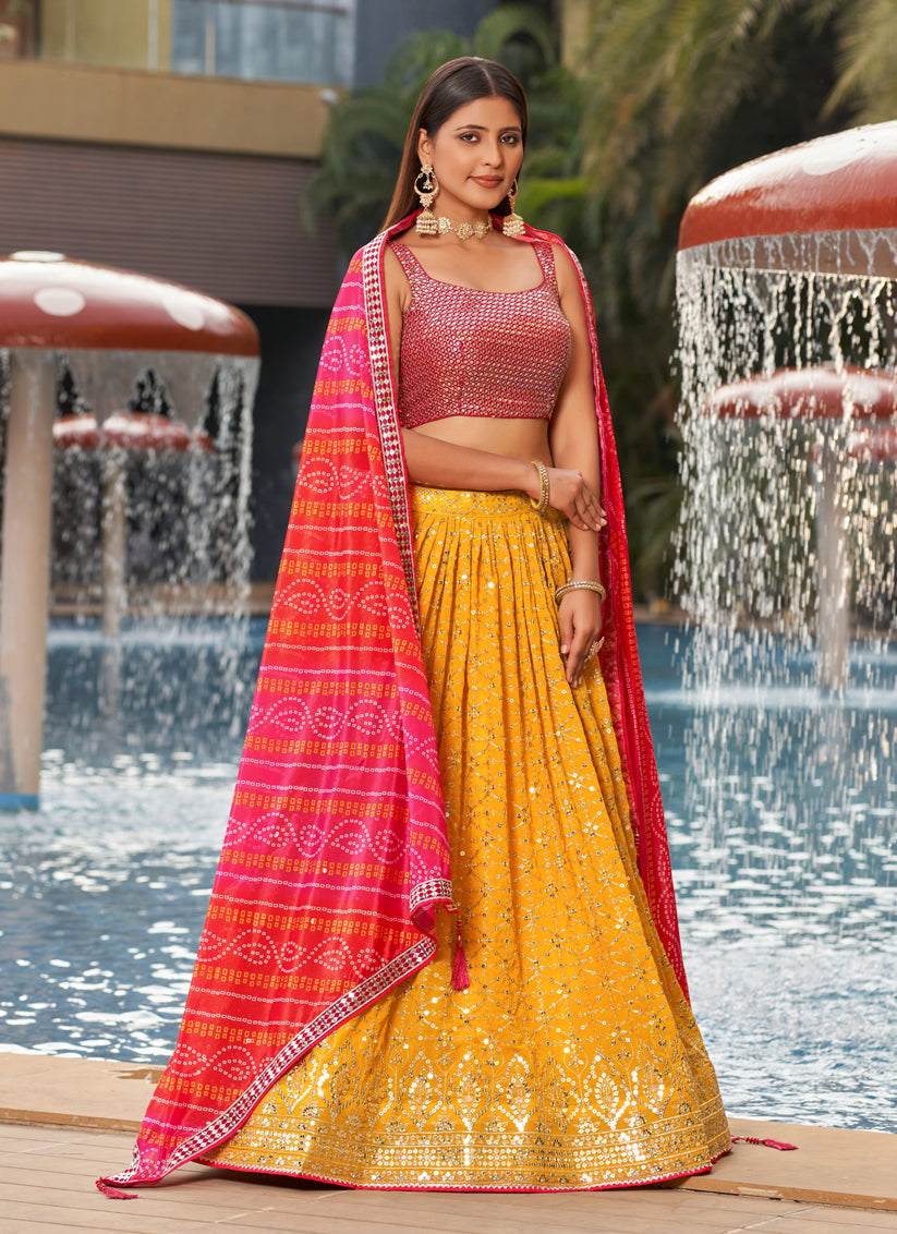 Golden Yellow Georgette Lehenga Choli Set