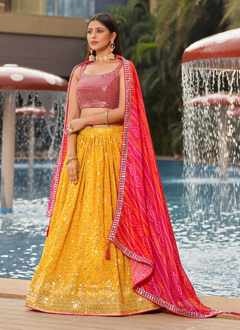 Golden Yellow Georgette Lehenga Choli Set