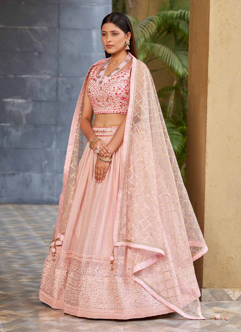 Soft Pink Georgette Lehenga Choli Set