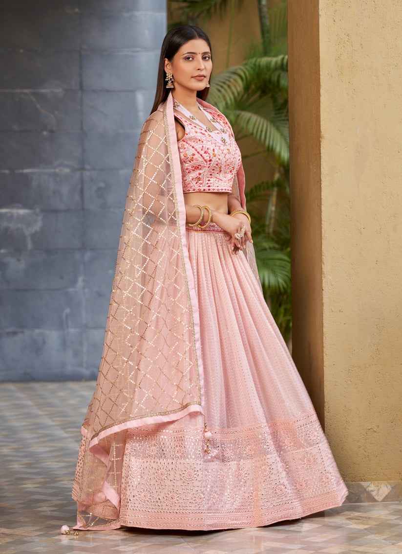 Soft Pink Georgette Lehenga Choli Set