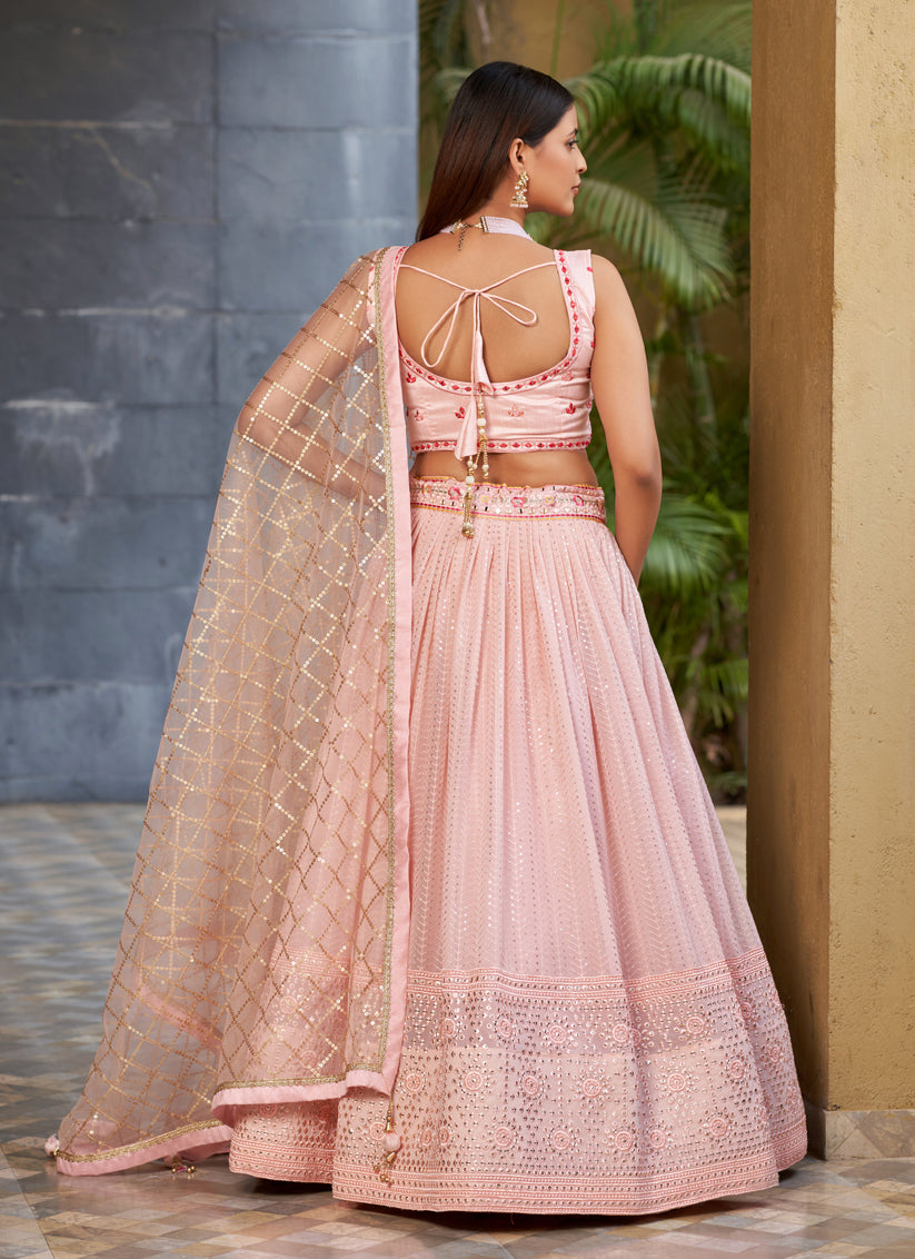 Soft Pink Georgette Lehenga Choli Set