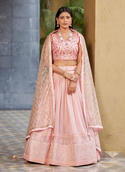 Soft Pink Georgette Lehenga Choli Set