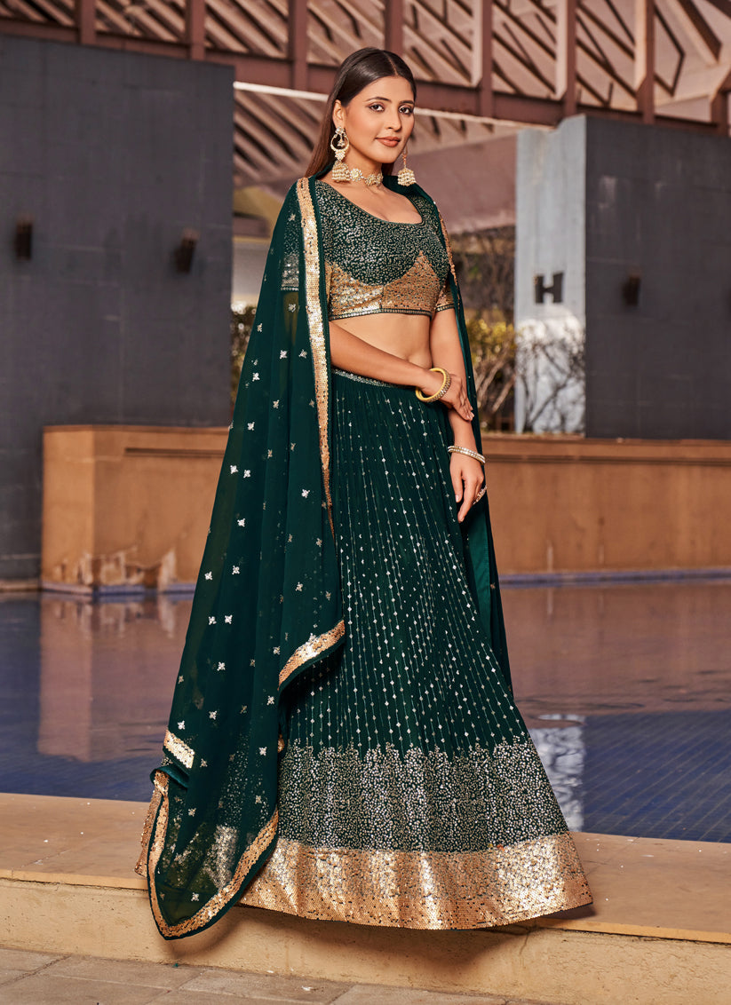 Bottle Green Georgette Lehenga Choli Set