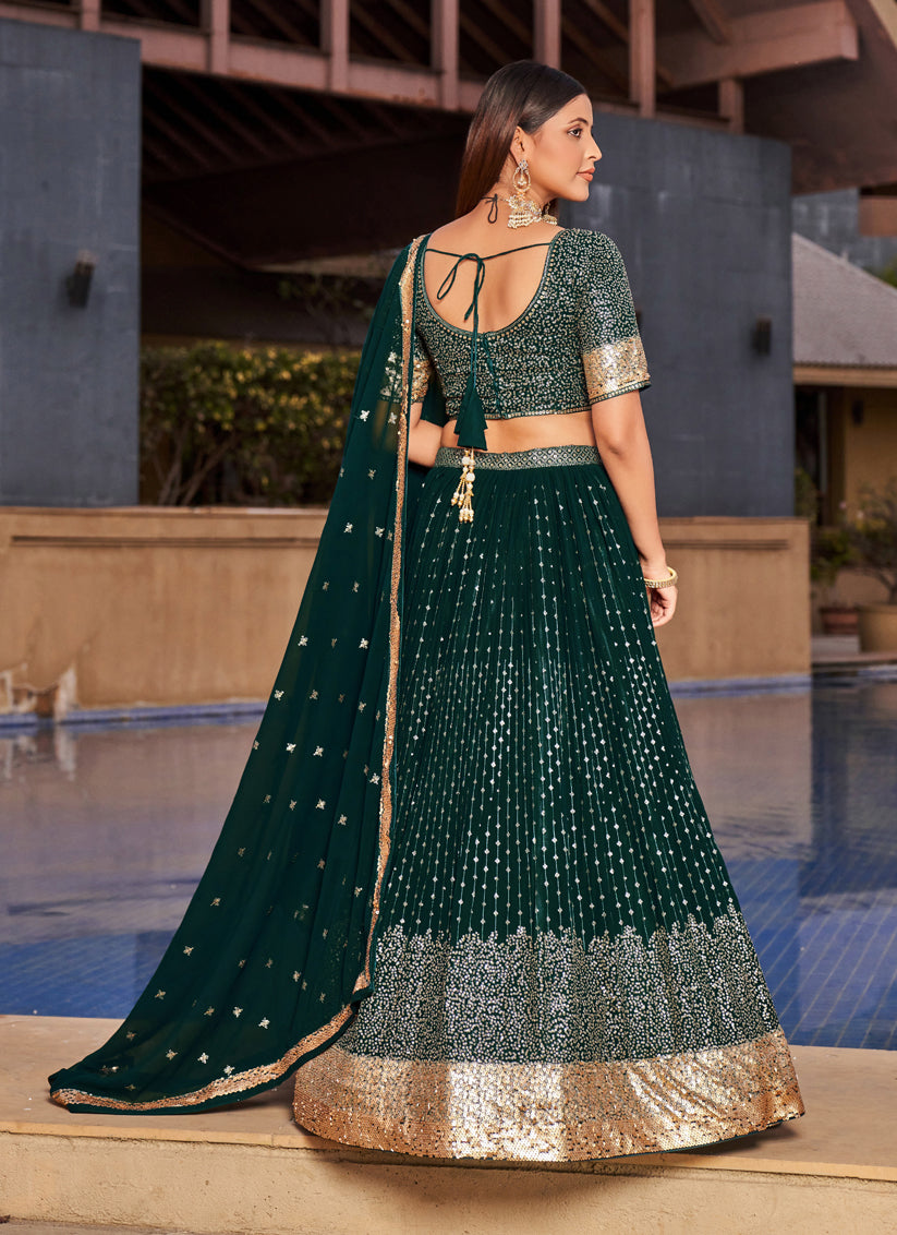 Bottle Green Georgette Lehenga Choli Set