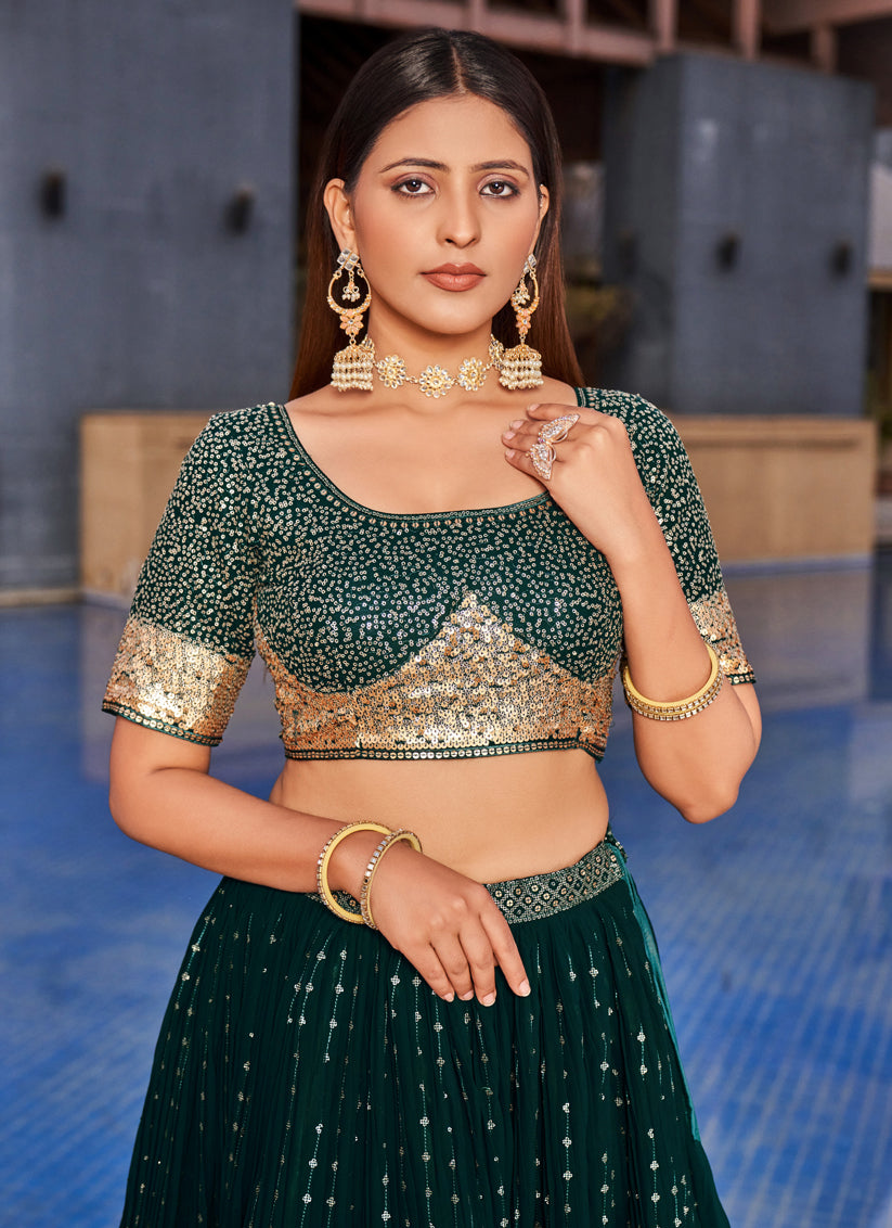 Bottle Green Georgette Lehenga Choli Set