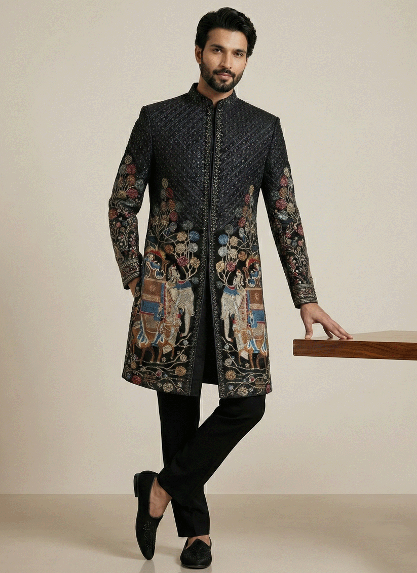 Black Velvet Ready Made Indo Western