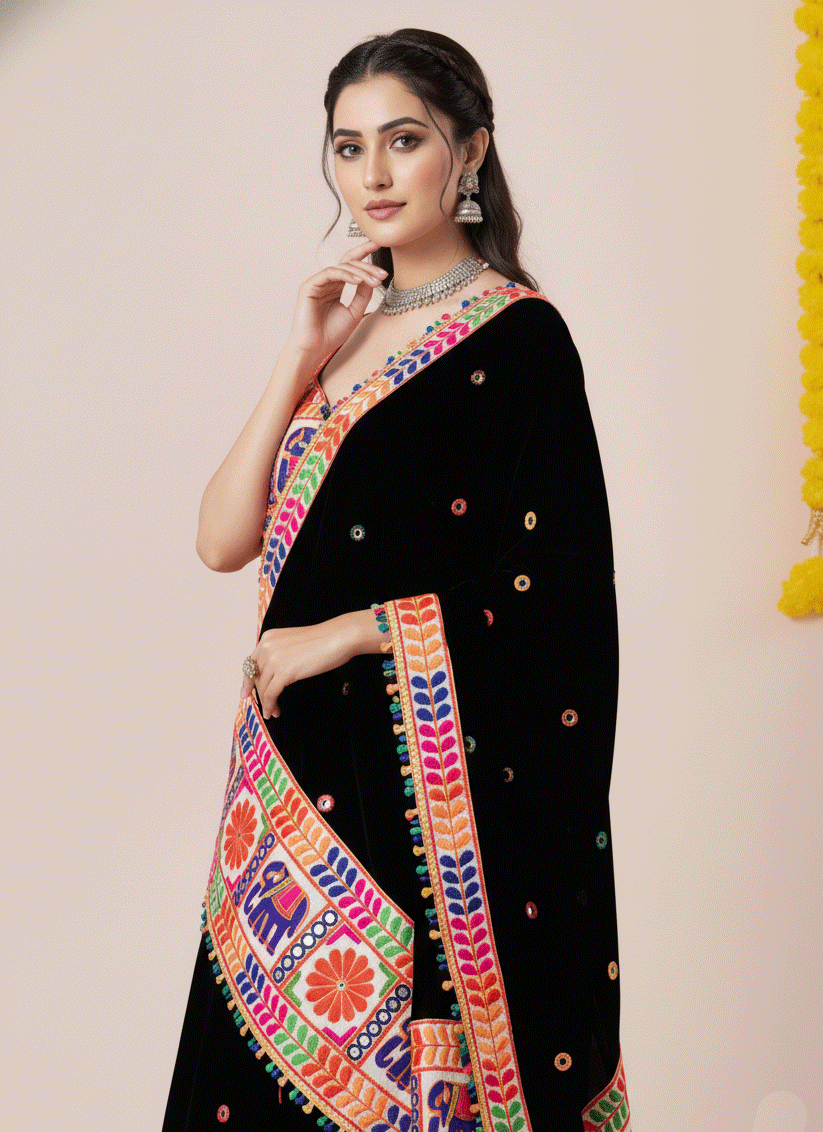 Black Navratri Special Embroidered Mirror Work Chaniya Choli